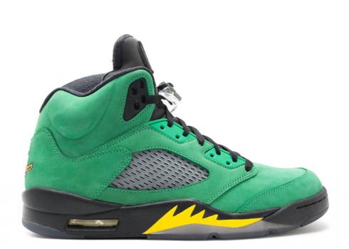 Air Jordan 5 Oregon Ducks Strike Black Green Apple Yellow H013-MNJDLS-535