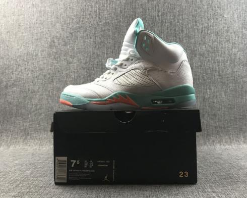 OFF-WHITE X Air Jordan 5 Retro Light Aqua GS White Orange Blue 4408932-10