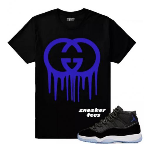 Match Jordan 11 Space Jam Gucci Drip Black T-shirt