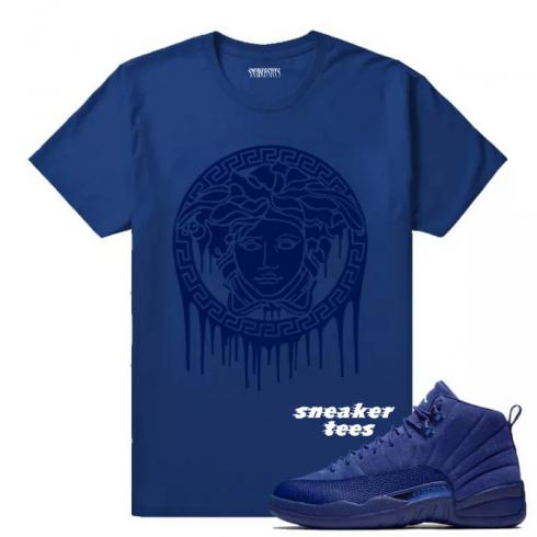 Match Jordan 12 Blue Suede Medusa Drip Blue T-shirt