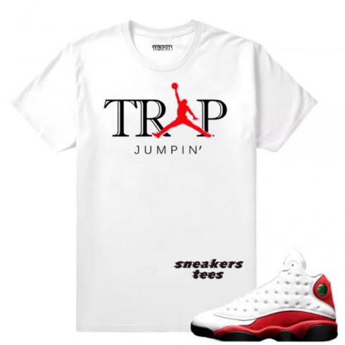 Match Jordan 13 OG Chicago Trap Jumpin White T-shirt