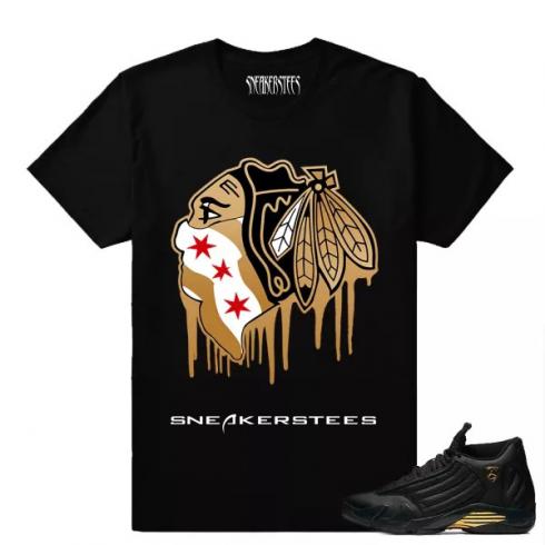 Match Air Jordan 14 DMP Black Hawks Drip Black T shirt