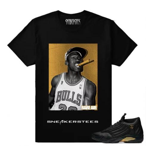 Match Air Jordan 14 DMP Championship Cigar Black T shirt