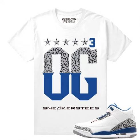 Match Jordan 3 True Blue OG OG 3s White T shirt