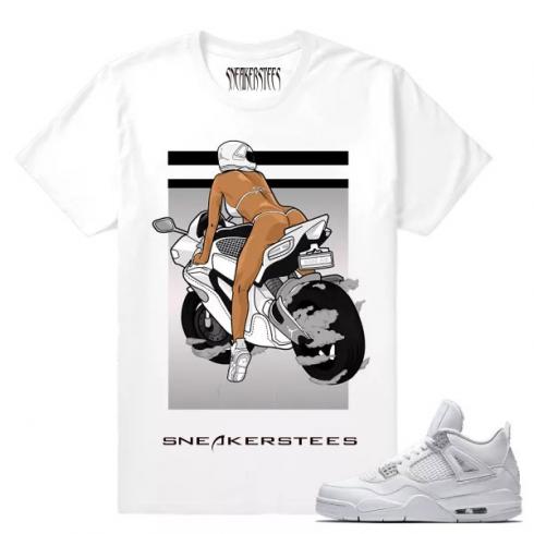 Match Air Jordan 4 Pure Money Burnout White T shirt