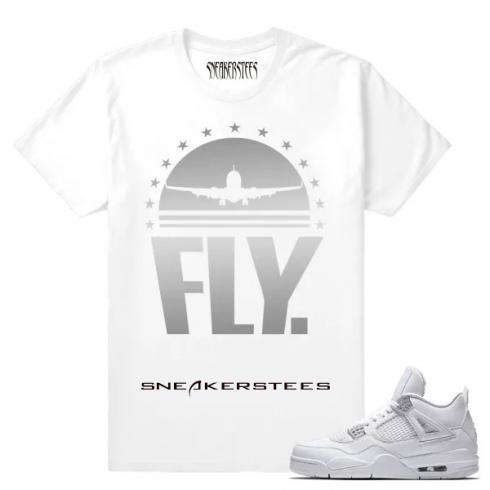 Match Air Jordan 4 Pure Money FLY White T shirt