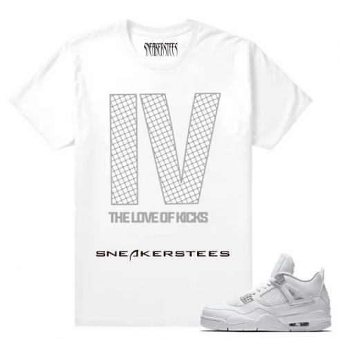 Match Air Jordan 4 Pure Money Love of Kicks White T shirt