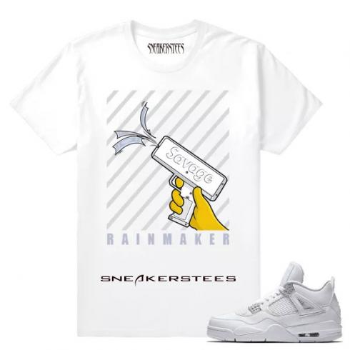 Match Air Jordan 4 Pure Money Savage RainMaker White T shirt