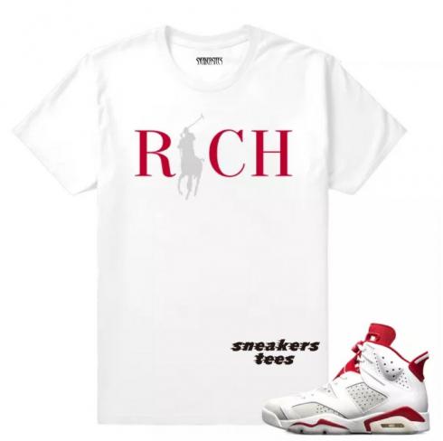 Match Jordan 6 Alternate Country Club Rich White Red T-shirt