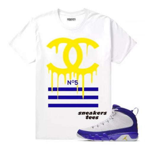 Match Jordan 9 Kobe Designer Drip White T-shirt