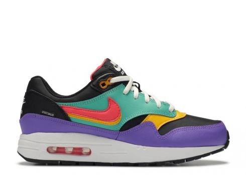 Nike Air Max 1 Gs Windbreaker Crimson Green Kinetic Flash Black CJ6958-001