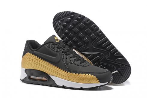 Nike Air Max 90 Woven Men Training Running Shoes Black Gold White 833129-004