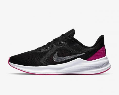 Wmns Nike Downshifter 10 Black Metallic Silver White Pink CI9984-004