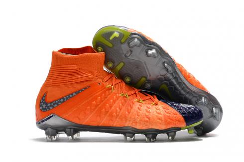 Nike poison three generations of 3D Hypervenom Phantom III DF elite high help FG orange blue men football shoes