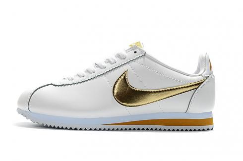 Nike Classic Cortez Nylon Prm Leather White Metallic Gold Casual 807471-171