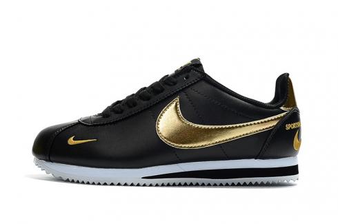 Nike Classic Cortez SE Prm Leather Black Metallic Gold Embroidery 807473-006