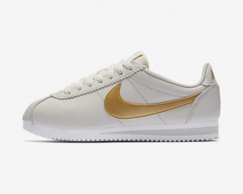 Wmns Nike Classic Cortez Leather Light Bone Gold Womens Shoes 807471-011