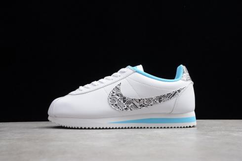 Wmns Nike Classic Cortez White Blue Gray Running Shoes CI1154-100