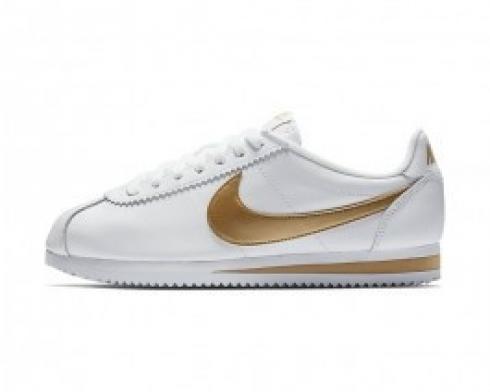 Wmns Nike Classic Cortez White Metallic Gold Womens Shoes 807471-106