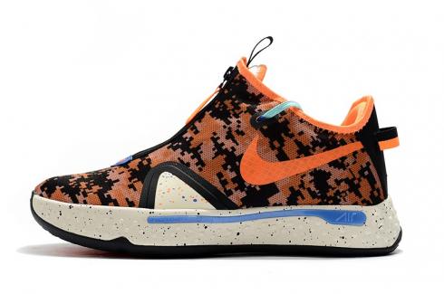 2020 Nike PG 4 IV Total Orange Black Digi Camo Paul George Basketball Shoes CD5082-200
