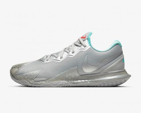 NikeCourt Air Zoom Vapor Cage 4 Metallic Silver Light Aqua Laser Crimson CD0424-004