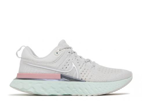 Nike Womens React Infinity Run Flyknit 2 Platinum Tint Barely Metallic Green White Silver CT2423-007