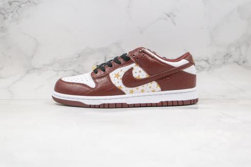 Supreme Nike SB Dunk Low White Metallic Gold Barkroot Brown Stars DH3228-103