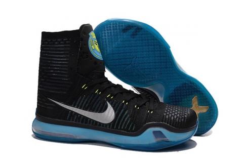 Nike Kobe X 10 Elite High Commander Black Metallic Silver Blue Lagoon 718763 004