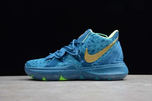 2020 Nike Kyrie V 5 EP Lake Blue Green Vert Gold Basketball Shoes AO2919-022