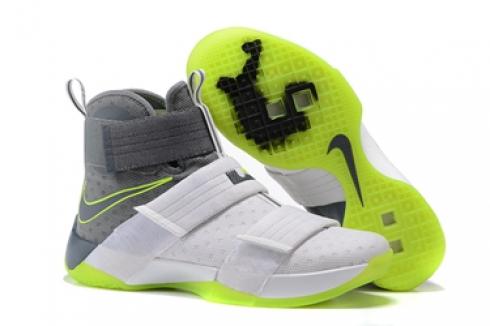 Nike Lebron Soldier 10 EP X Men White Grey Green Basketball Shoes Men 844378-103