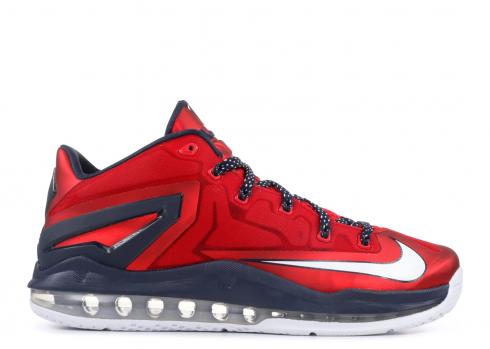 Max Lebron 11 Low Independence Day University White Red Obsidian 642849-614