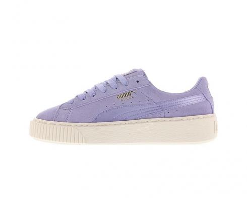 PUMA Basket Suede Platform Sweet Lavender White Gold Womens Shoes 365828-01