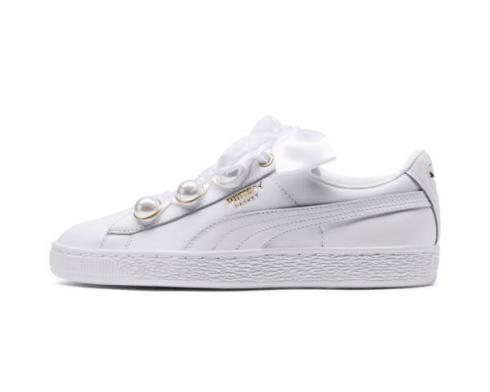 Puma Basket Bling White Leather Team Gold Womens Shoes 366732-01
