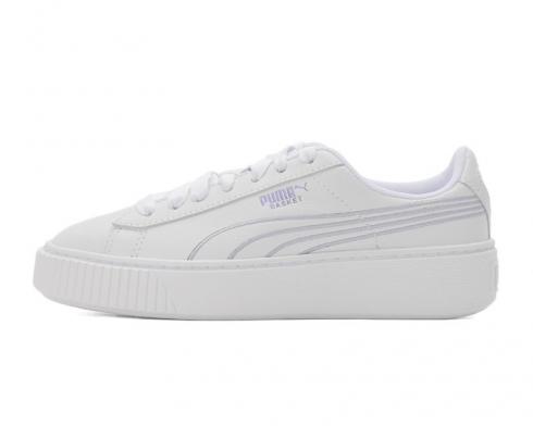 Puma Platform Twilight White Lavender Leather Lace Up Womens Trainers 369166-01