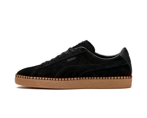 Puma Suede Classic Blanket Stitch Sneakers Black Mens Casual Shoes 368903-02