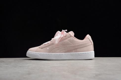 Puma Suede Heart Valentine Jr Peal White Pink Sneakers Kids Shoes 365135-03