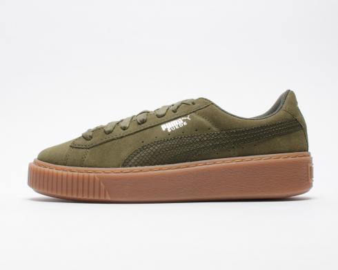 Puma Suede Platform Animal Womens Low Top Olive Lace Up Trainers 365109-03