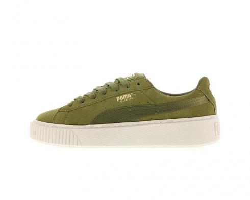 Top Quality PUMA Basket Suede Platform Green White Womens Shoes 365828-04