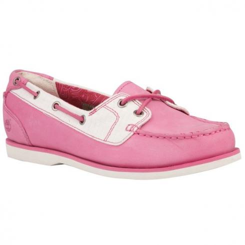 Womens Timberland Classic 2-eye Leather And Fabric Boat Shoes Pink