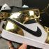 Air Jordan 1 Mid White Metallic Gold Black Basketball Shoes 554727-156