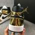 Air Jordan 1 Mid White Metallic Gold Black Basketball Shoes 554727-156
