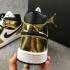 Air Jordan 1 Mid White Metallic Gold Black Basketball Shoes 554727-156