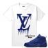 Match Jordan 12 Blue Suede LV Drip White T-shirt