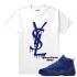 Match Jordan 12 Blue Suede YSL Drip White T-shirt